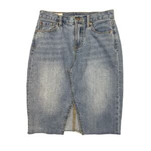 Marine Layer Women’s 4 Celine Denim Midi Skirt Raw Hem Faded Medium/Light Wash